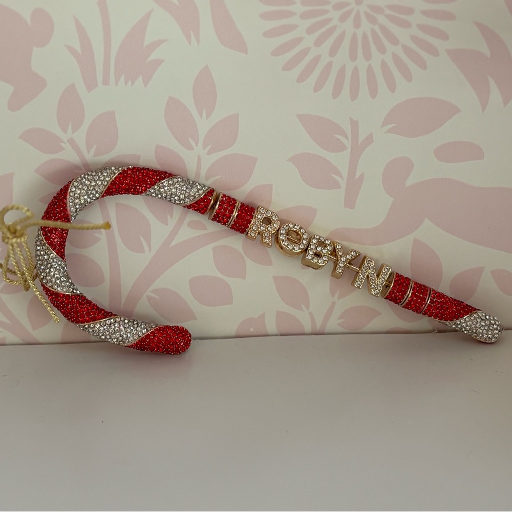 NWT BaubleBar Personalized Sparkly Candy Cane Ornament